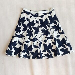 Banana Republic Navy and White Floral A-Line Skirt